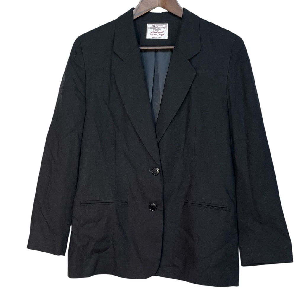 Pendleton Country Sophisticates Petite Black Blazer Jacket Size 8 Rayon Linen